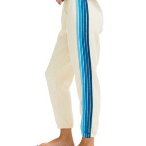 5 Stripe Aviator Nation White Sweatpants with Blue Stripes